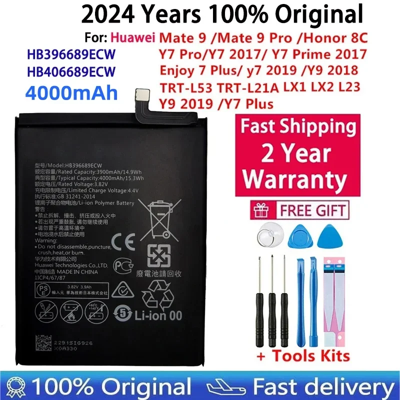 100% Orginal HB396689ECW 4000mAh Battery For Huawei Mate 9 / 9 Pro Y7 2017 Honor 8C Y9 2018 2019 Version Enjoy 7 plus Batteries