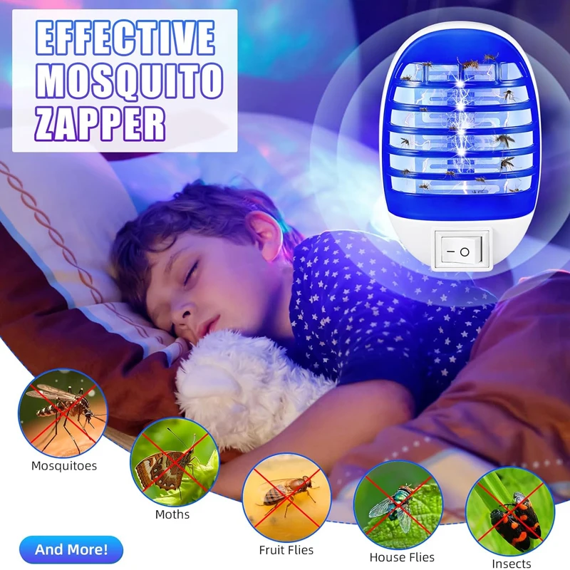 Trampa eléctrica para moscas, luz LED para matar mosquitos, sin olor, con luz LED UV, adecuada para dormitorio, sala de estar, enchufe interior UE/EE. UU., 1-4 Uds.