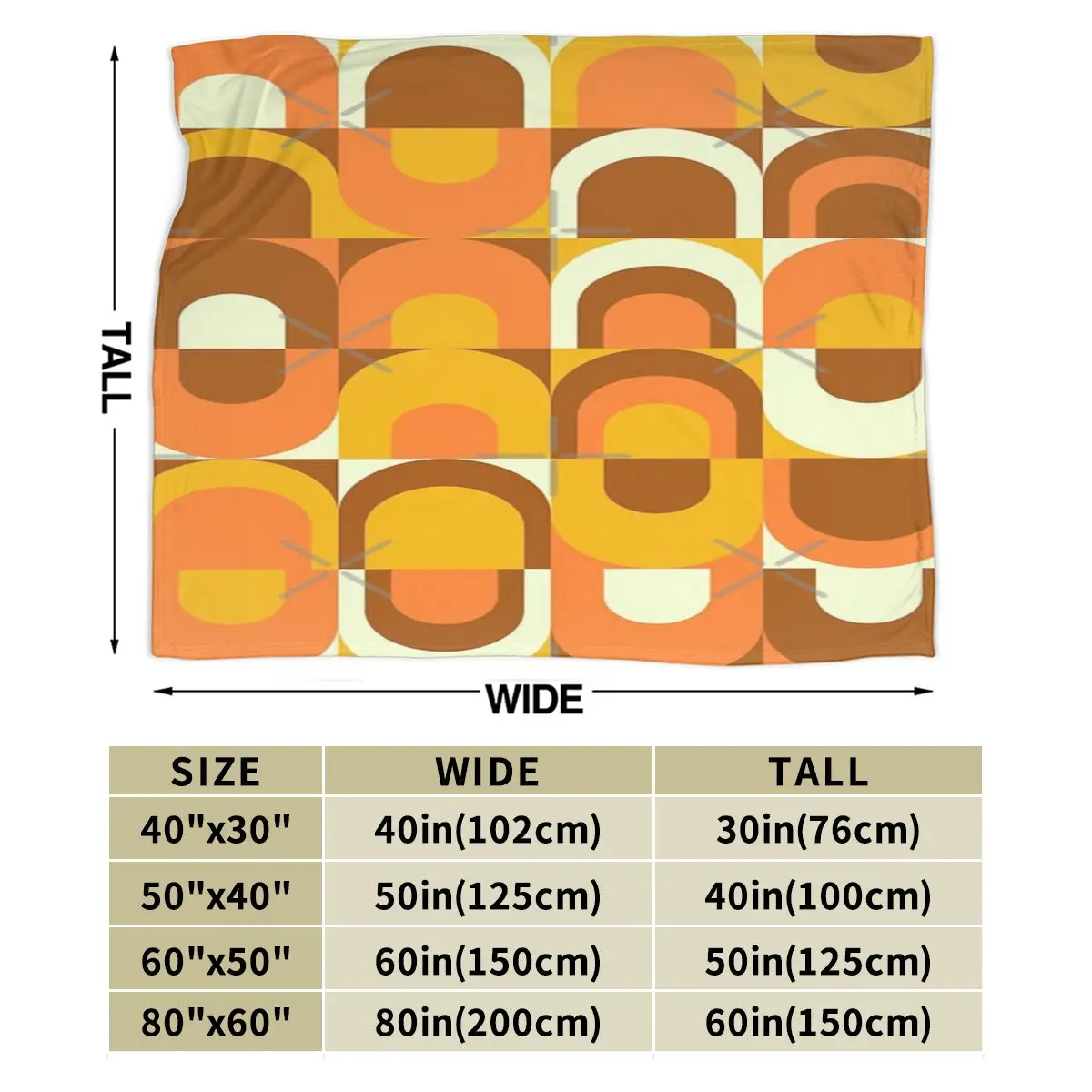 ウルトラソフトマイクロフリースブランケット、70年代のパターン、オレンジと茶色のトーンのレトロに見えない、毛布