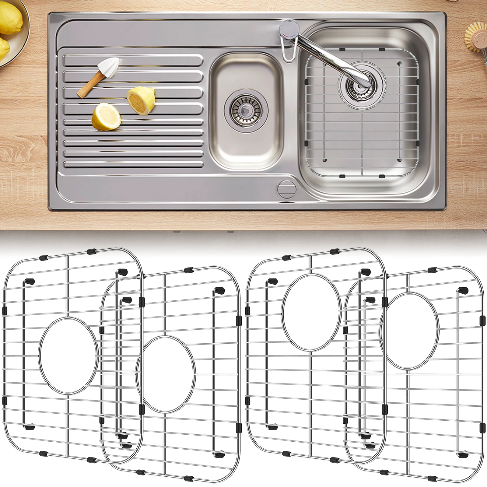 

2Pcs Kitchen Sink Grid 304 Stainless Steel Sink Protectors Double Bowl Sink Bottom Grid Multifunctional for Sink 13x12inch