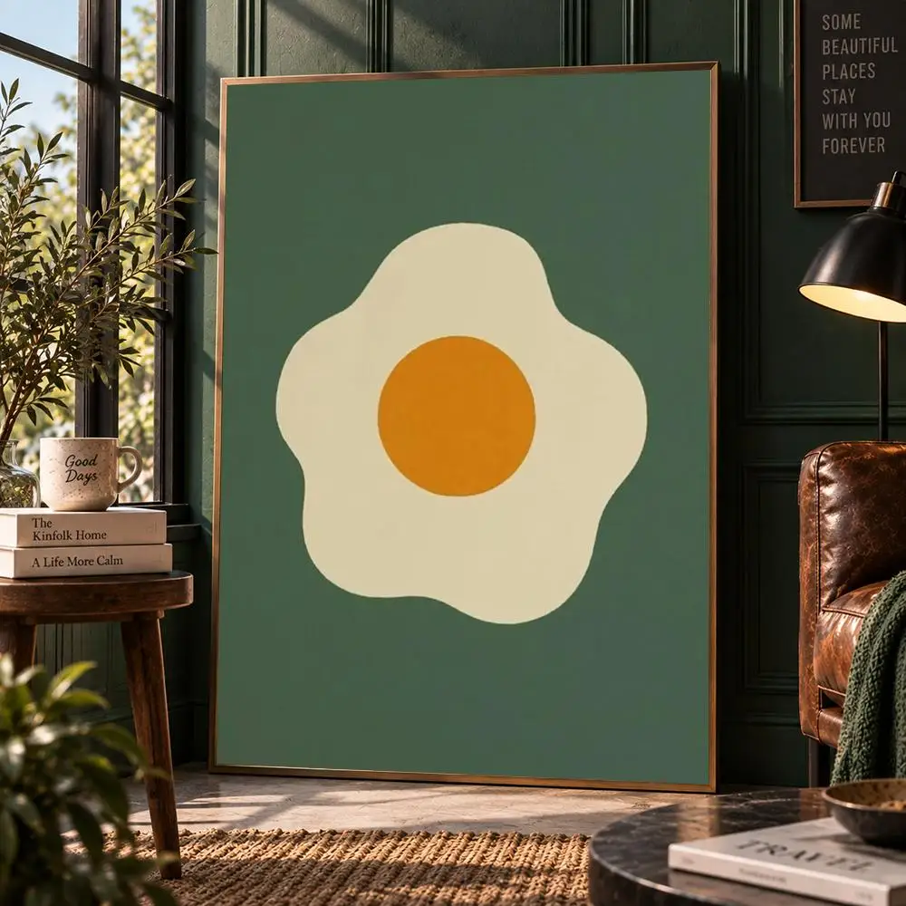 Sunny Side Up Egg Poster Bold Flat Design Kitchen Wall Art Neutral Playful Home Decor Poster HD