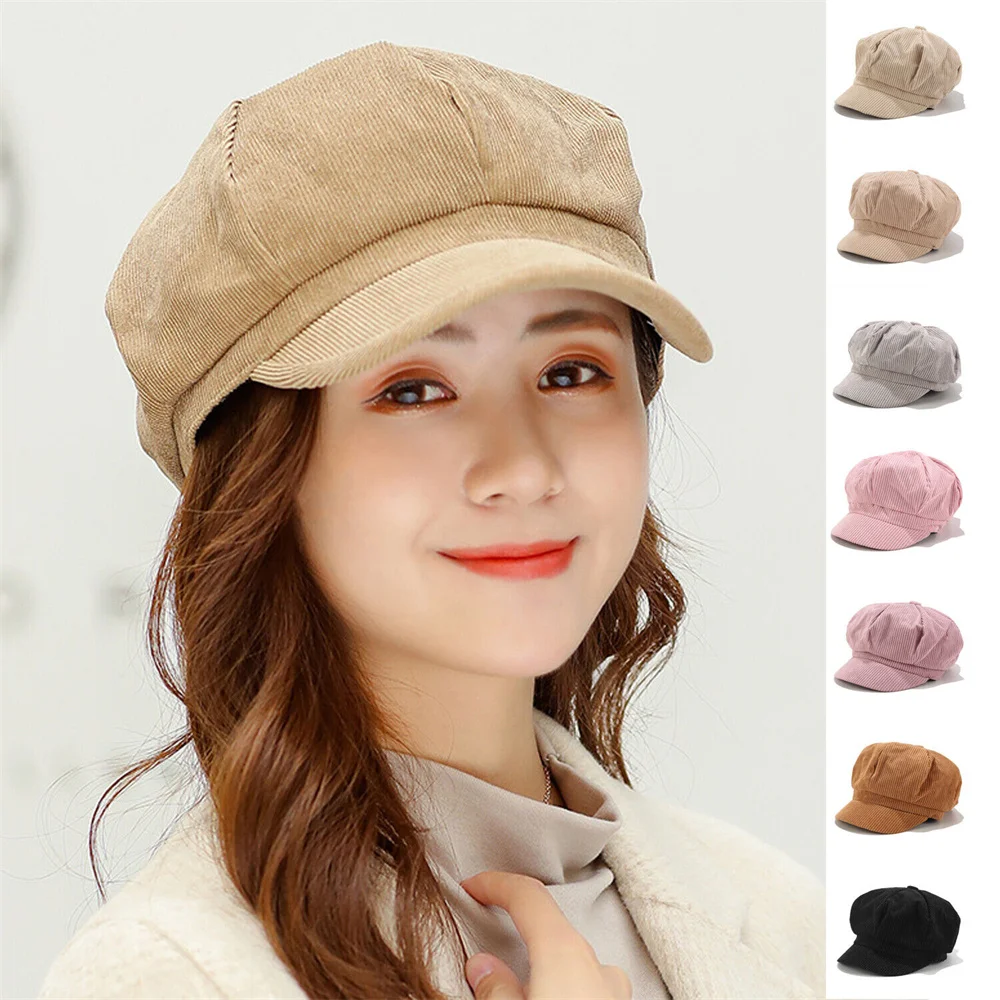 New Autumn And Winter Adjustable Soft Warm Peaked Cap Corduroy Womens Girls Baker Boy Newsboy Hat Women Warm Leisure Caps New