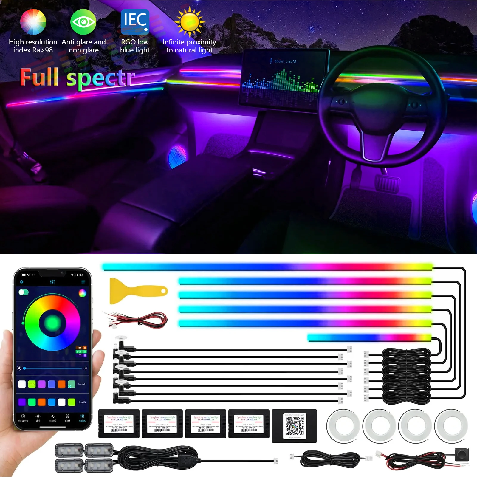 

22 In 1 Neon Kit Car LED Light Accessories Interior Ambient Light Toyota Tesla BMW Decorative Car Lamps Car Atmosphere Lamps