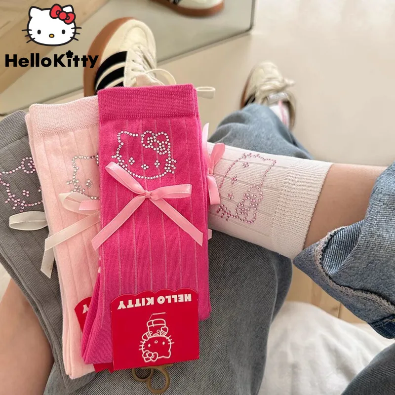 Sanrio Hello Kitty Socks Cute Sweet Bow Socks Spring Summer Middle Tube Aesthetic Short Stockings Women Mary Jane Style Socks