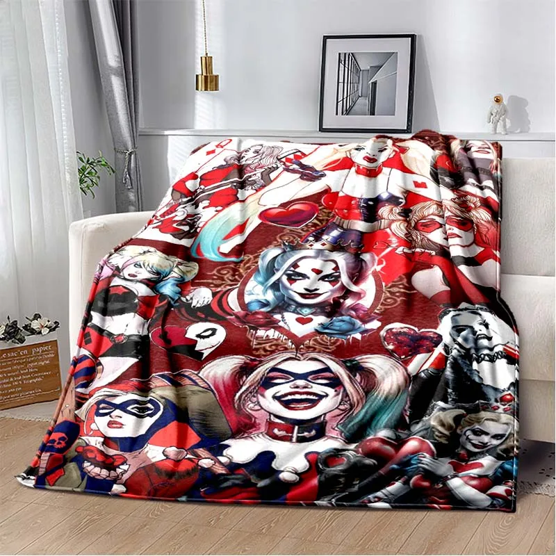 

HD Fashion Cartoon H-Harley-Quinn Printed Plush Sofa Bed Soft Blanket Living Room Bedroom Portable Sofa Bed Warm Blanket Gift