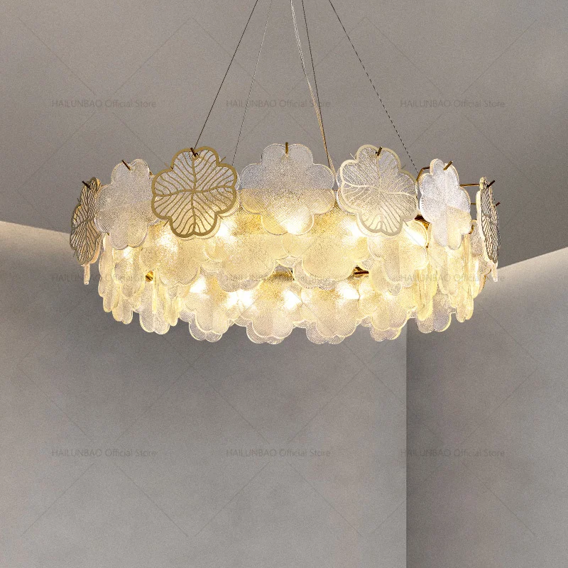 Luz francesa de luxo high-end sala estar trevo de quatro folhas lustre designer quarto hall cristal restaurante ilha lustre