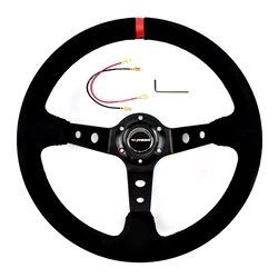 TIYPEOR SINCE 2003 Klassieke Stijl 14-inch 350mm Suède Lederen Drift Deep Dish Stuurwiel