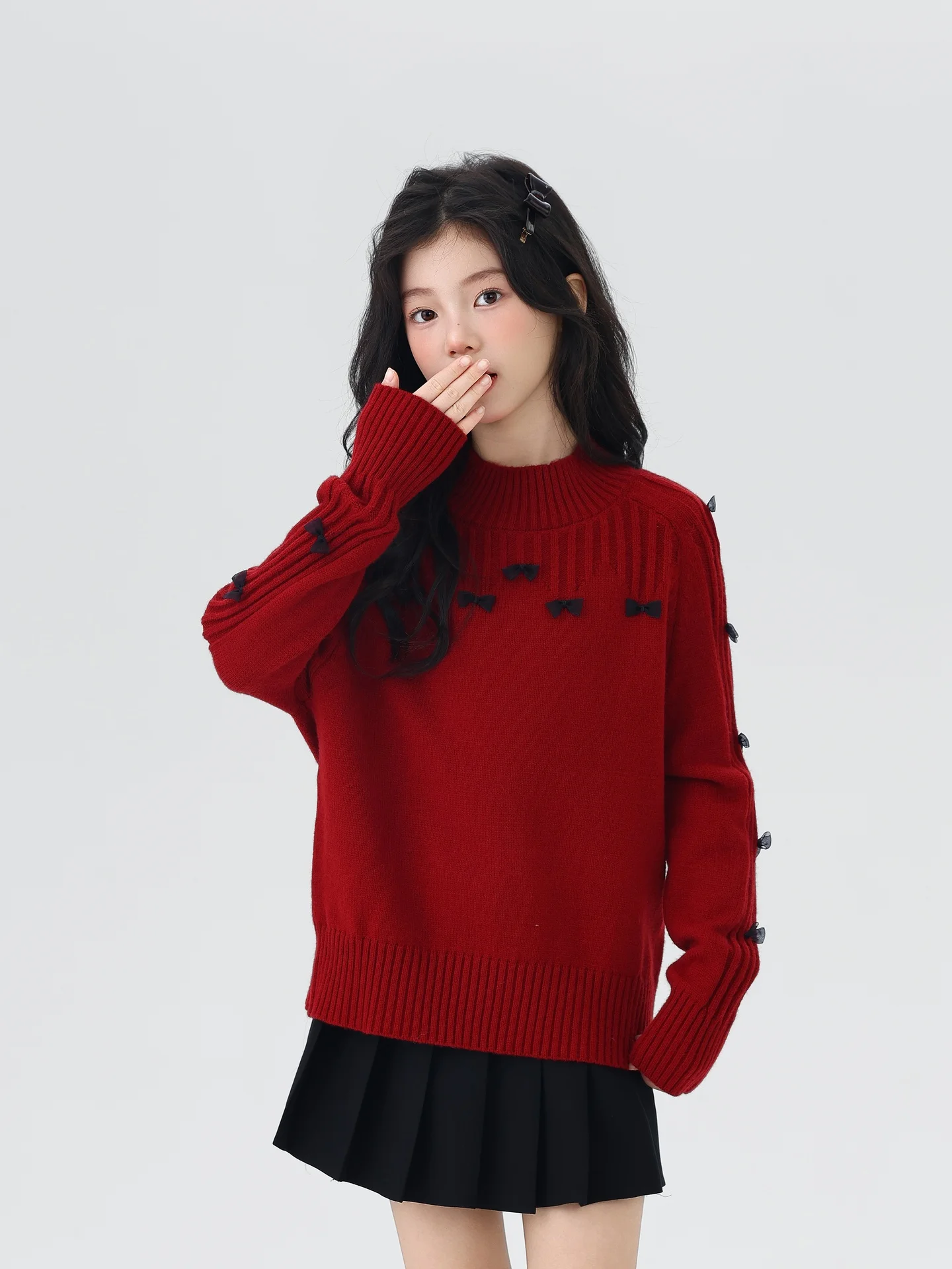 Thickened Half High Collar Girls Knitted Sweater Inner Wear  Knot Base Shirt Autumn Winter Clothes for Children