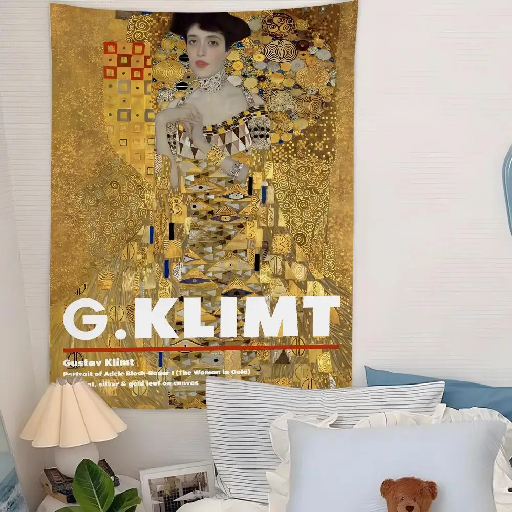 Painter G-Gustav Klimt Tapestry Microfiber Background Art Decor For Bedroom Living Room  Outdoor Festival Wall Decor