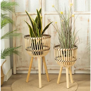 Стеллаж для цветов, простые полки для растений ручной работы, Бамбуковая плетеная подставка для цветов, креативная полка для комнатного садоводства, подходит для нескольких сцен