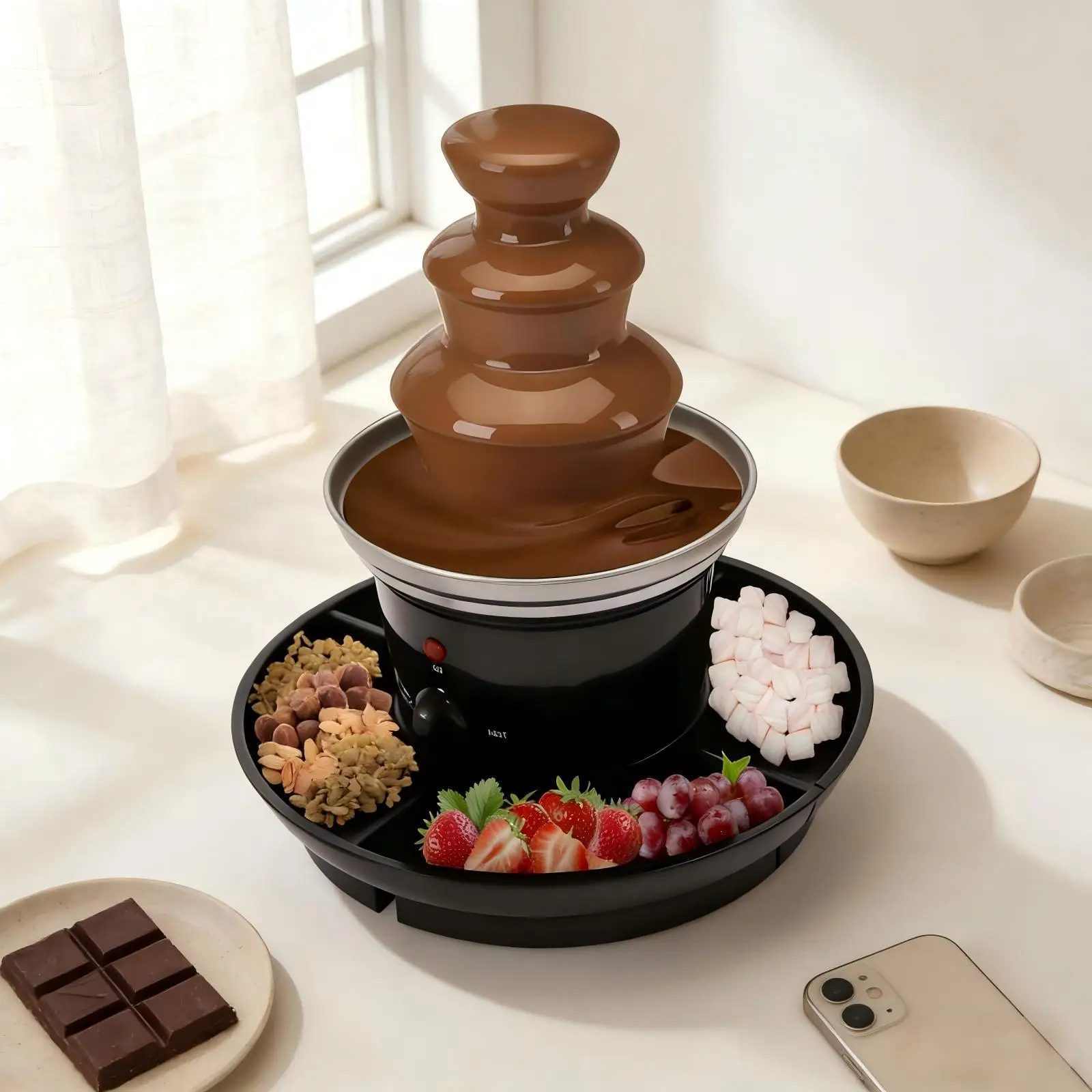Fuente de Chocolate Negra de 230V y 40W con 3 Niveles, Máquina de Chocolate Fundido para Fiestas de Cumpleaños y Celebraciones de Bodas