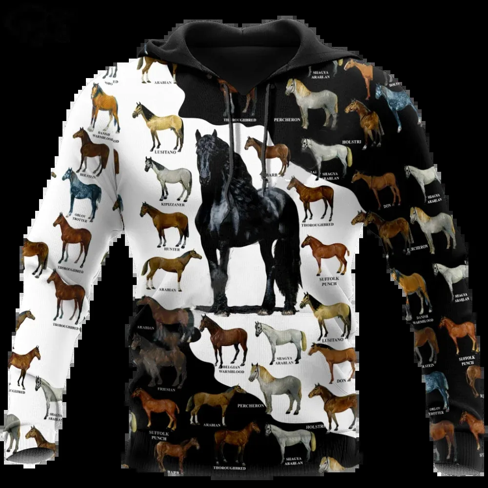 yk2Newest Funny Animal horse tattoo street clothing long sleeved sportswear Newfashion 3D printed autumn casual hoodie