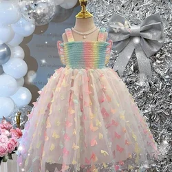 Summer girls, children's fashion dresses, printed multi-color bow ties, suspenders, mesh skirts, children's clothing