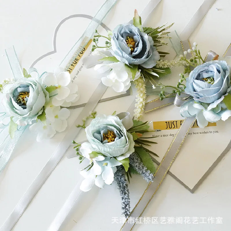 Bouton niere und Handgelenk Corsage Business Feier Brust blume Hochzeit liefert Studio Graublau simulierte Rose