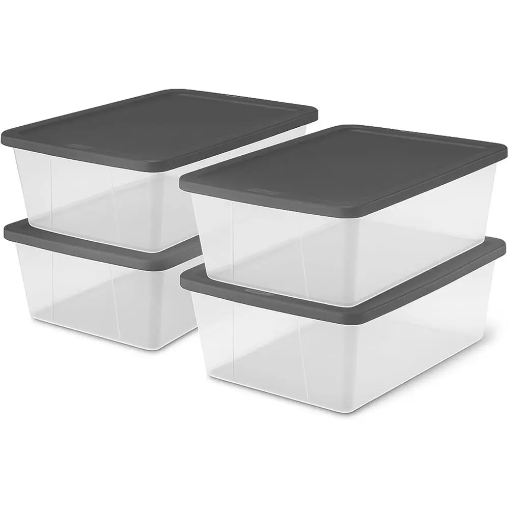 

Набор из 4 прозрачных пластиковых контейнеров Snaplock с крышками, 12 кварт, серые - Штабелируемые ящики для хранения для спальни, ванной