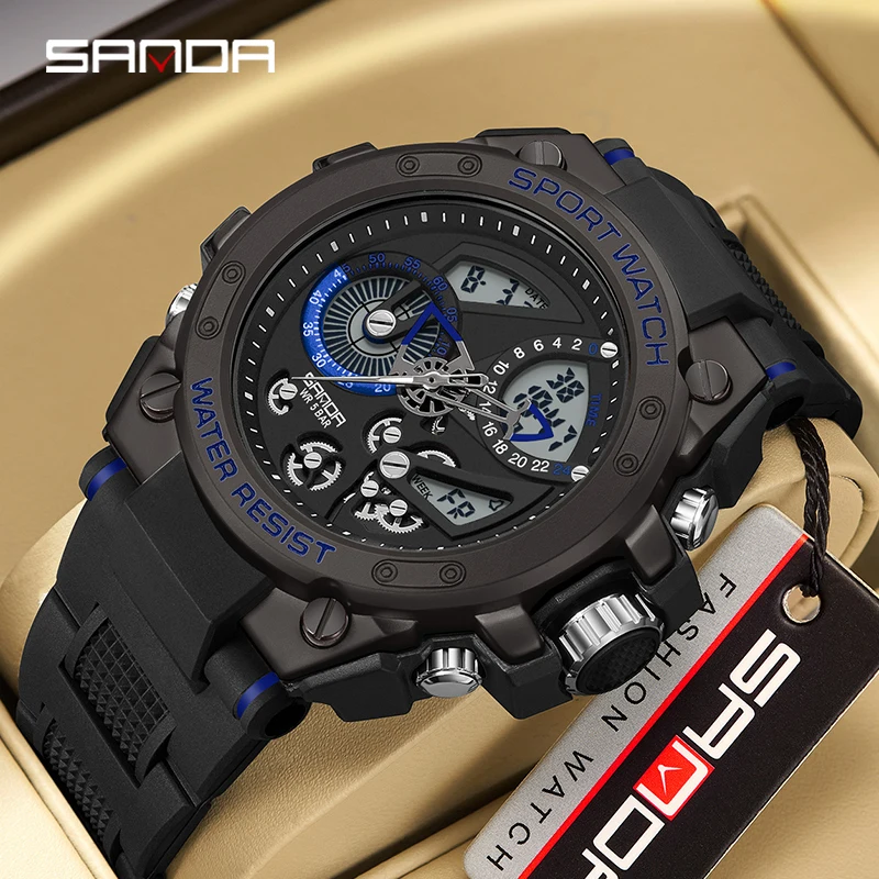 Sanda Men's Watch Electric Watch Multi-Function Fashion Trend Outdoor Luminous Alarm Clock Waterproof Shockproof Men Watch 9020