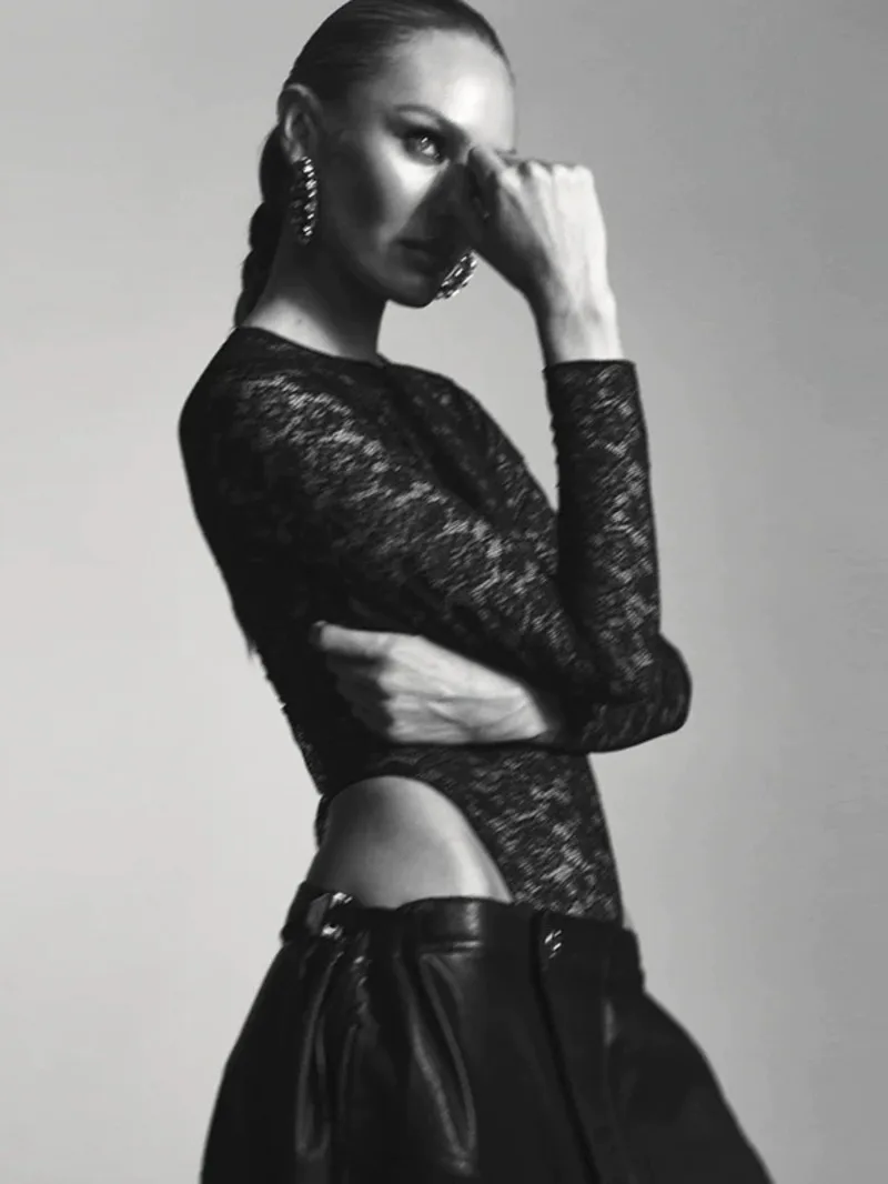 Lace Bodysuit Women's Bodysuit Auutmn Black Cutwork O-Neck Long Sleeves High Spandex Bodysuits Sexy Lingerie For Fine Women