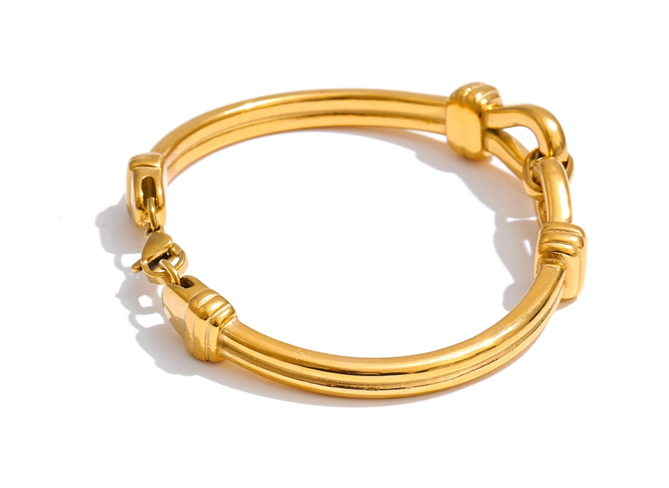 Yhpup Markantes Edelstahl-Armband mit Metallstruktur und Knoten, wasserdicht, 18 Karat golden, PVD-beschichtet, hochwertiger Schmuck, Geschenk – Detail 2