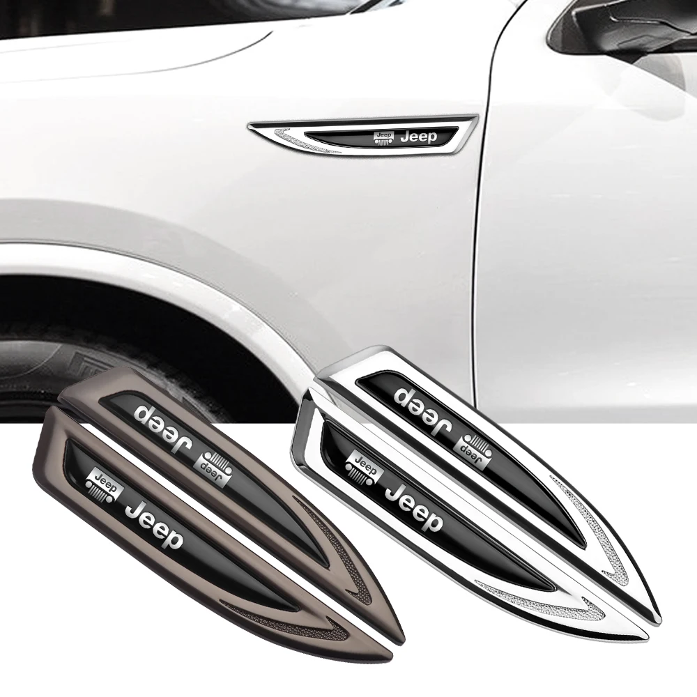 

2Pcs Metal Car Body Side Fender Blade Sticker Rear Trunk Decal For JEEP Cherokee Compass Trail Hawk Liberty Commander JK Patriot