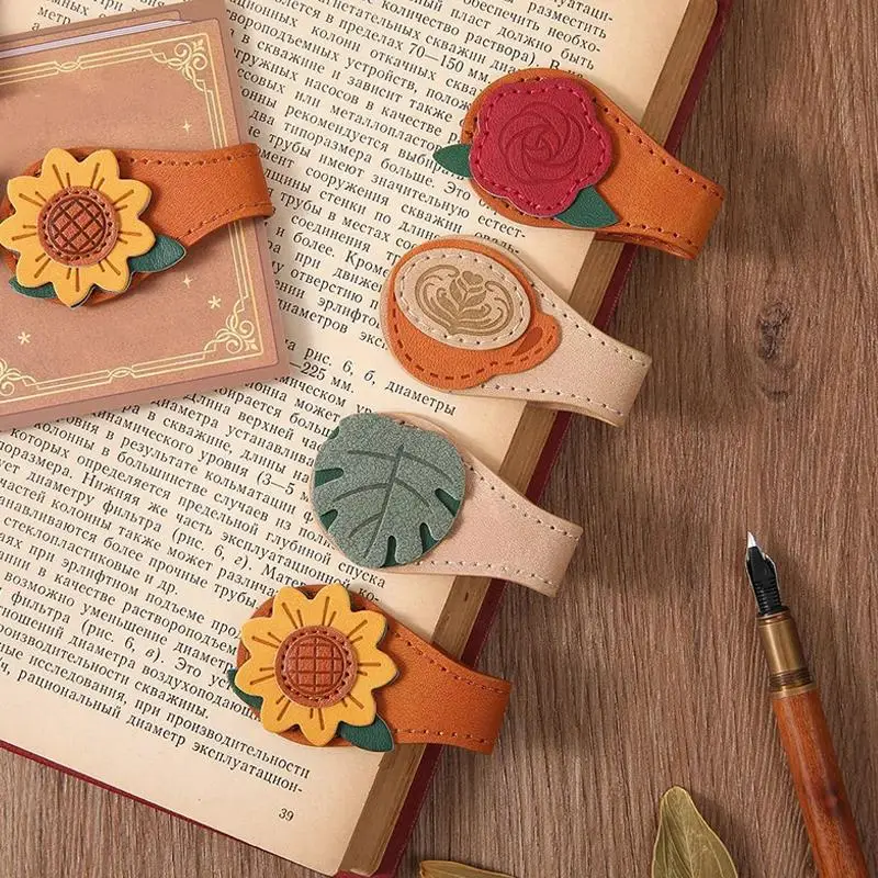 1/2Pcs Vintage Rose Coffee Double-Sided Magnetic Bookmark Clips For Men Women Retro PU Leather Magnetic Bookmarks Reading Marker