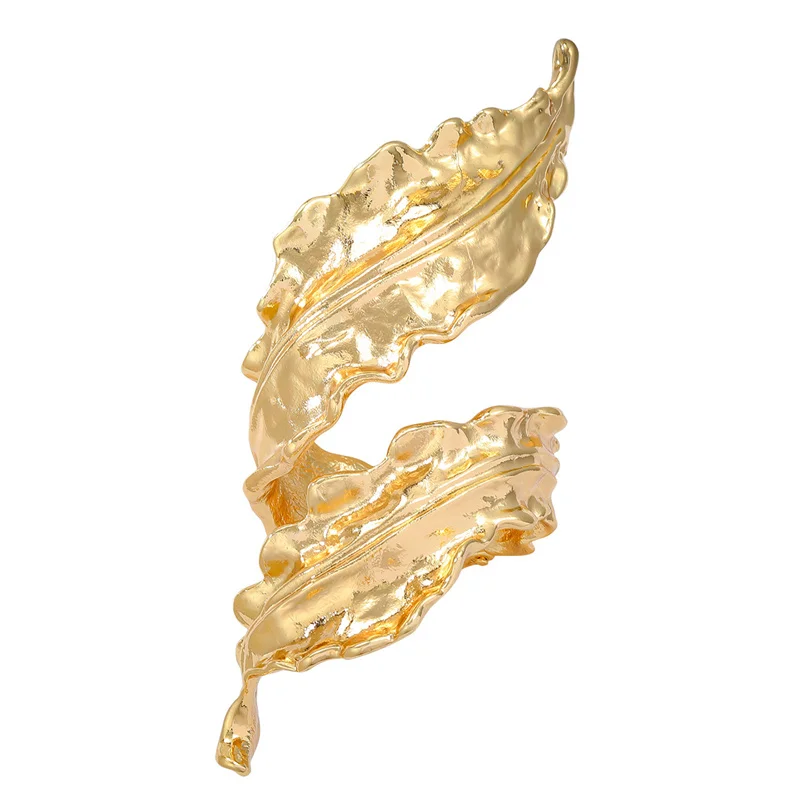 New Gold Color Leaf Alloy Bracelet Bangle for Women Girls Bohemian Hip-hop Exaggerated Chunky Punk Jewelry Gifts 2024 Trendy