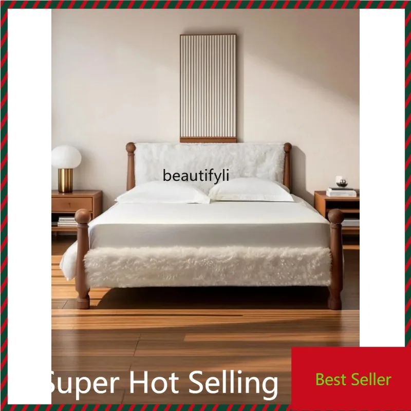 

QQ132 Solid wood bed Modern simple light luxury 1.5 MFrench dopamine 1.8 MFabric princess bed Master bedroom Double American