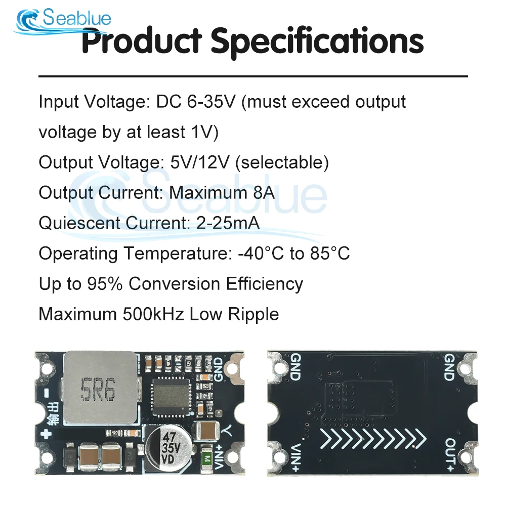 DC-DC وحدة محول فرق الجهد 6-35 فولت إلى 5 فولت 12 فولت 8A كفاءة عالية منخفضة الحرارة الجهد المنظم مجلس TVS حماية من درجة الحرارة الزائدة