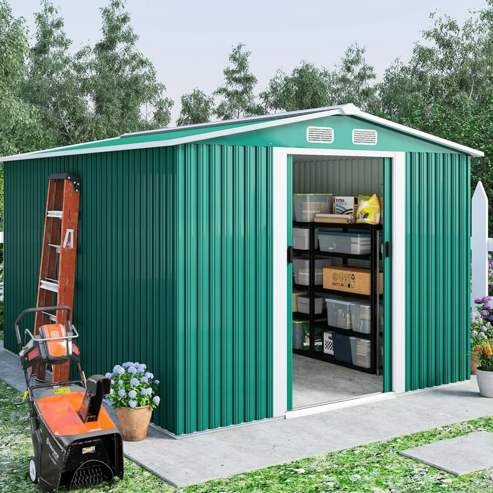 

8 x 8 FT Metal Outdoor Storage Shed, Large Shed Garden Storage Sheds, Galvanized Steel with Air Vent for Backyard, Sheds