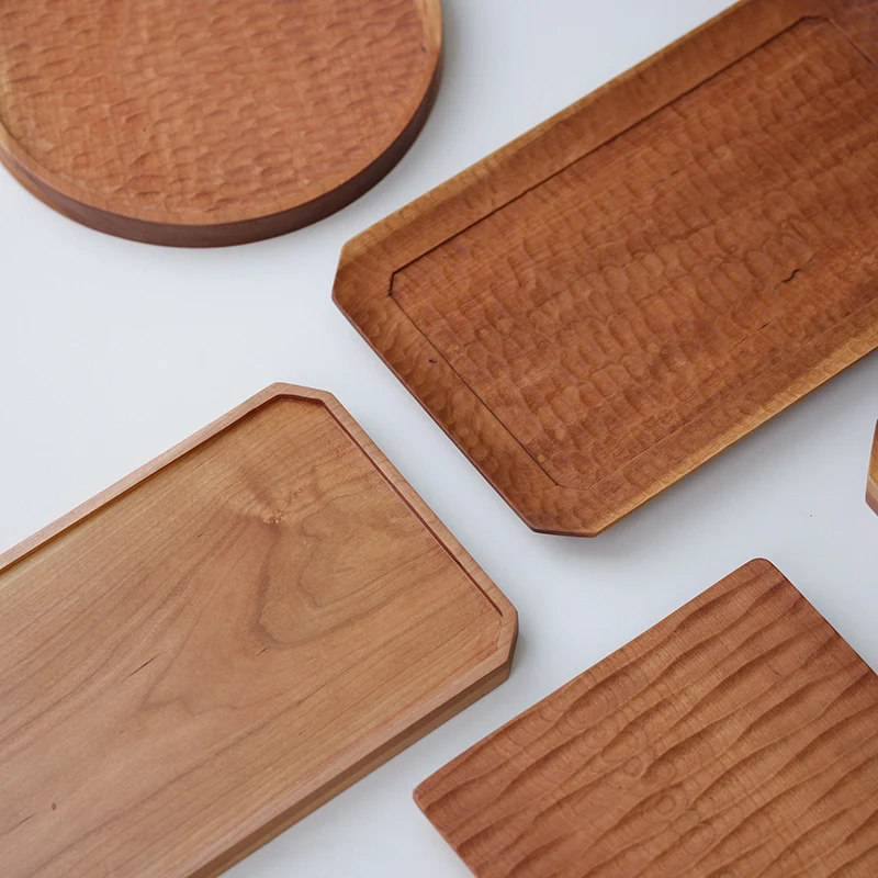 Japanese Style Cherry Wood Tea Tray Traditional Home Decorative Accessories Tea Ceremony Plate Pure Color Natural Wood Grain