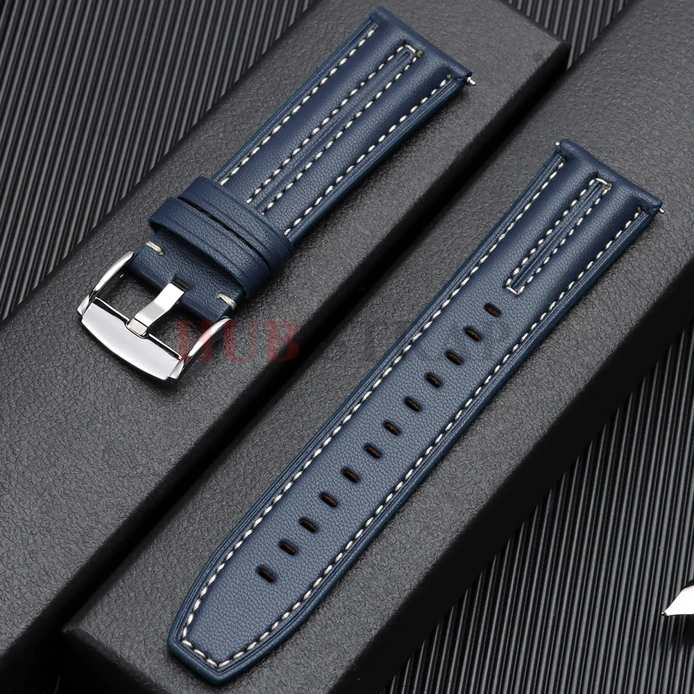 Correa de Reloj de Cuero Vintage de 22 mm, Correa de Cuero Vacuno Cosida a Mano, Estilo Ejecutivo para Omega, para Reloj Inteligente Seiko, Correa de Muñeca para Hombre y Mujer