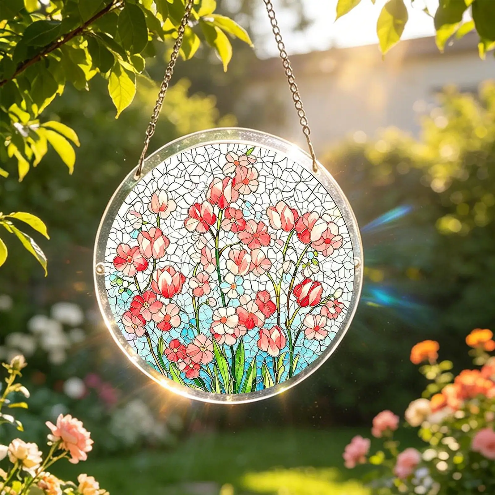 Garden Suncatcher Decorative Pendant With Chain Acrylic Sun Catcher Window Decor For Outdoor Garden Backyard Tree Home Spring