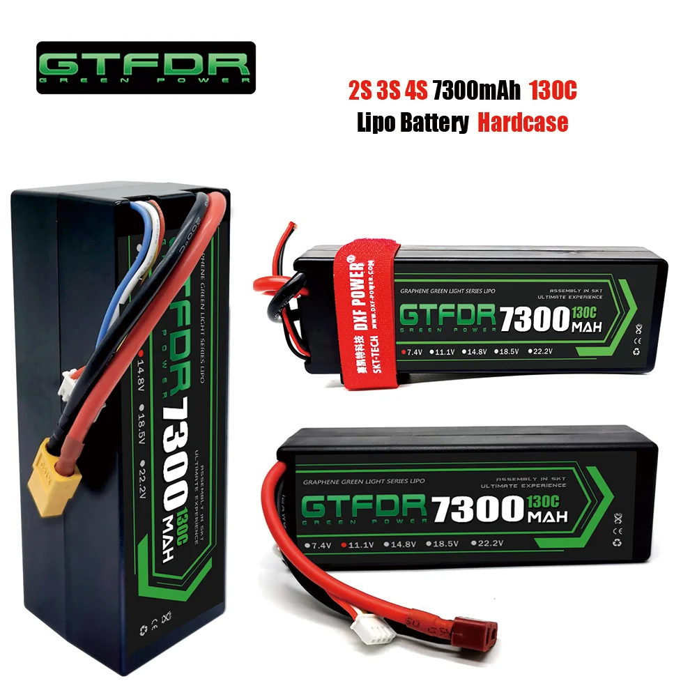 GTFDR 2S 3S 4S Lipo Battery 7300mAh 130C with XT60 EC5 TRX T/DEANS XT90 XT150 Plug HardCase For 1/8 Buggy RC Car Boat Airplane