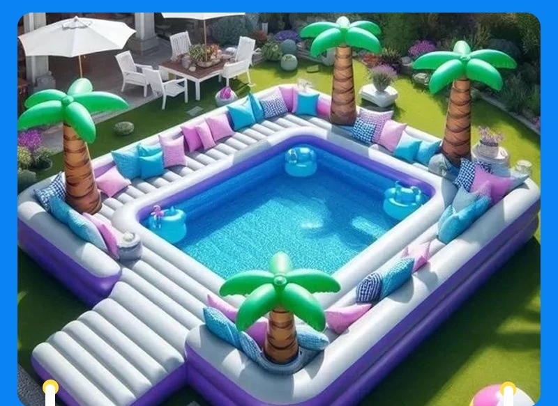 Inflatable Water Bar Table, Floating Party Sofa Dining, Pool Lounge Bed with Sun Canopy for Swimming Pool Drinks Deck Use