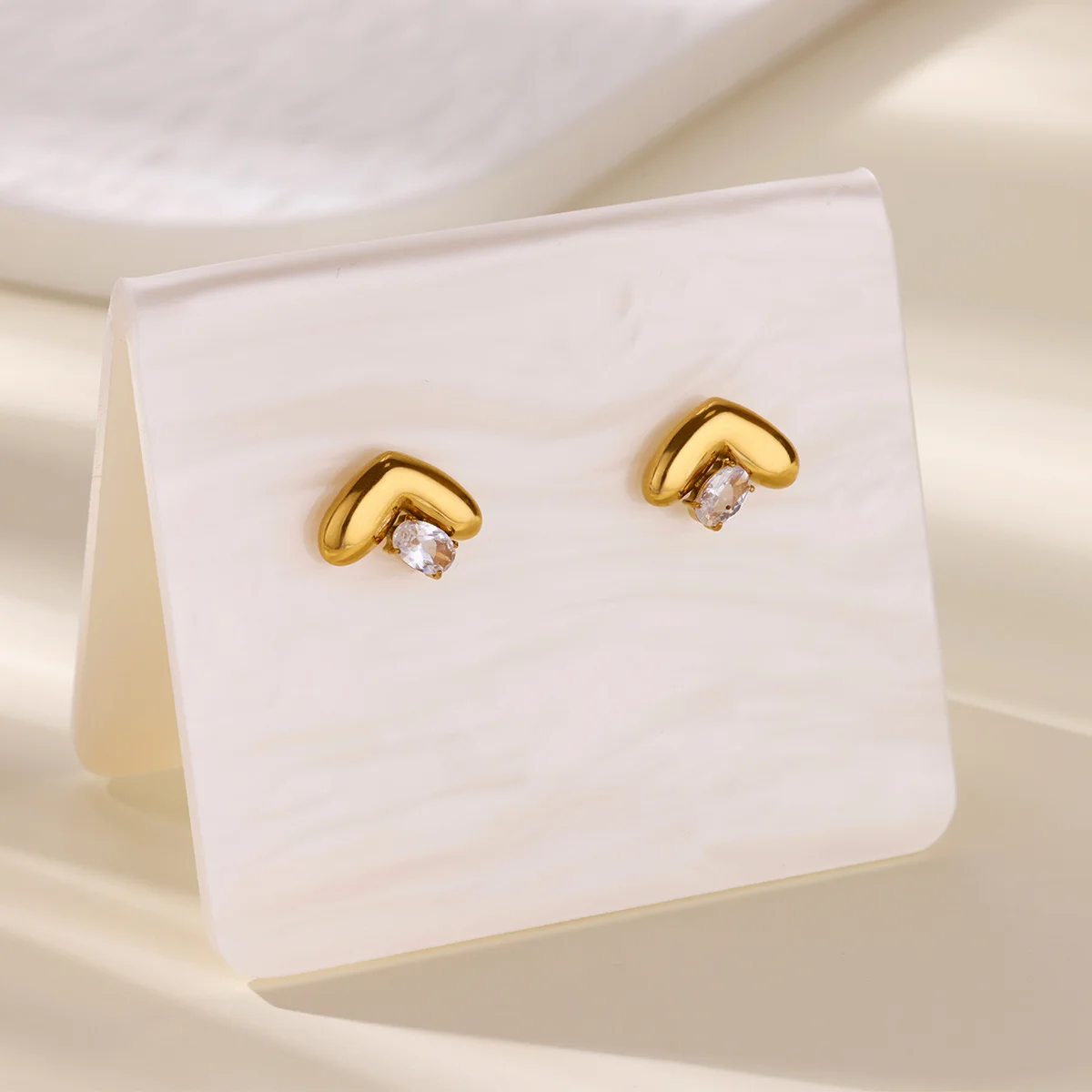 Tiny Stainless Steel Heart Earrings Zircon Gold Color Anti Fading Earring for Women Wedding Jewelry Vacation Accessories Gifts