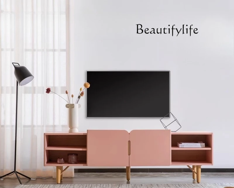 Modern simple TV cabinet niche Morandi pink small apartment living room storage locker