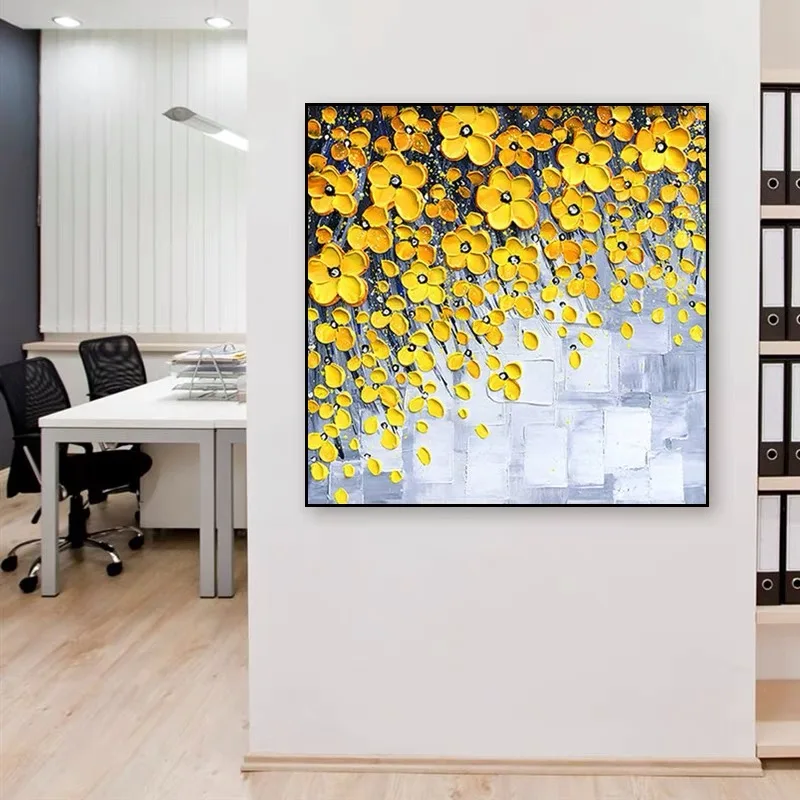 

100% Hand Painted New Textured Design Oil Painting Home Wall Decoration Yellow Flower Art Canvas Picture Living Room Decorative