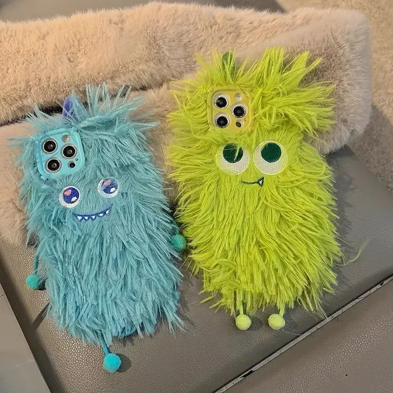 Cute Little Monster IPhone 11/14/15 Phone Case Beanie Hair Monster Girls 13promax Plush 7/8plus6s Soft Silicone Xsmax Phone Case