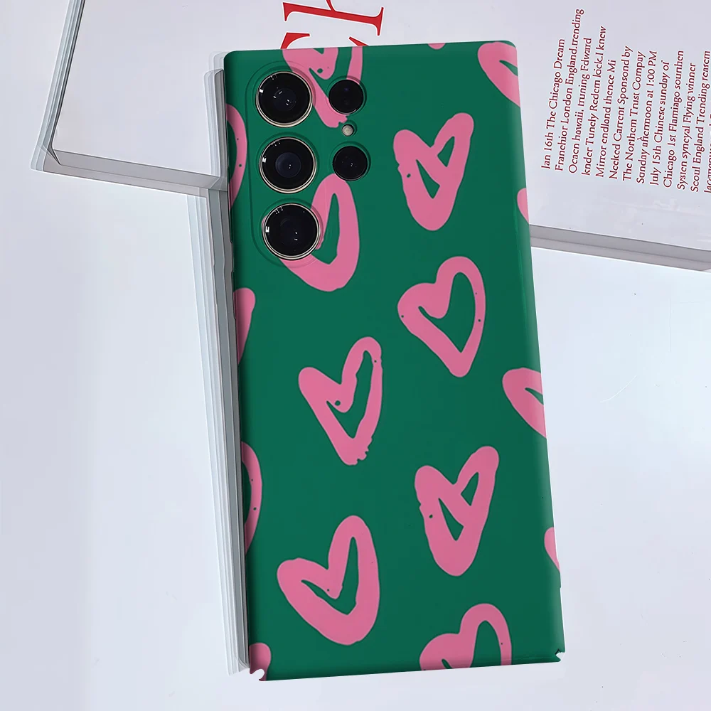 Green Hearts Phone Case for Samsung Galaxy S26 S25 S24 S23 Ultra Plus Luxury Double-layer anti-fall Back Cover