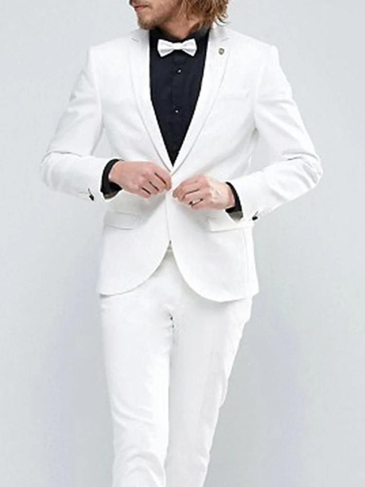 2025 Slim fit White Men Suits for Wedding 2 piece Man Fashion Jacket with Pants Custom Groom Blazer Sets Costume Homme 2022