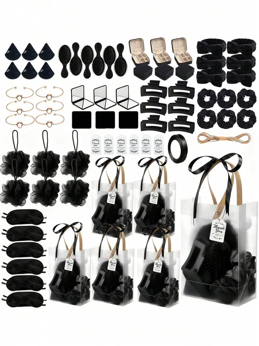 74 Pcs Wedding & Party Favor Supplies | Bridal Shower Gift Set | Includes Headbands,,Puff | Multi-Color