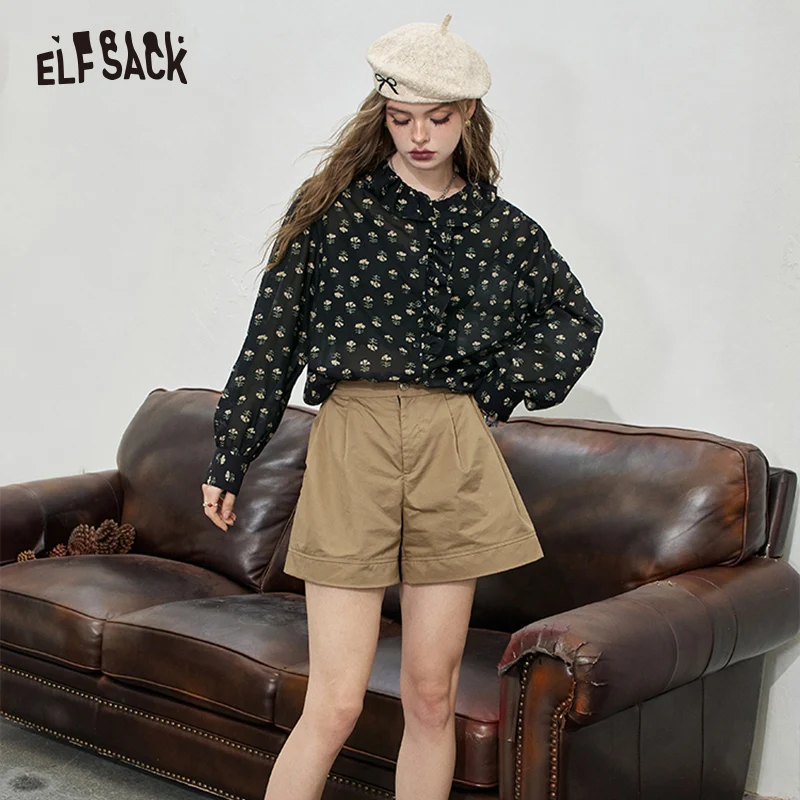 2024 Summer ELFSACK New Arrivals Khaki casual A-line shorts for women Thin and wide leg pants