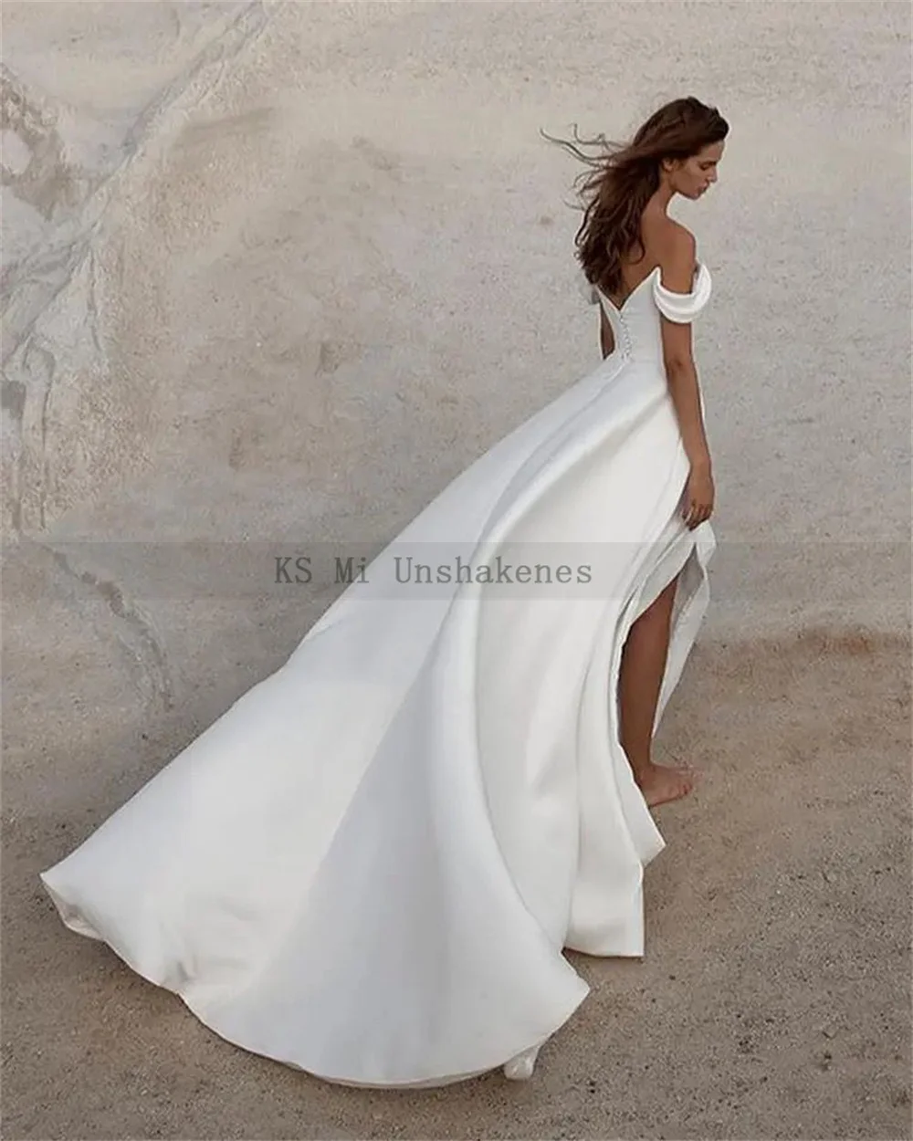 Simple Civil Wedding Dresses Off Shoulder Customized Side Split Summer Beach Bride Dress Satin Minimalist Wedding Gowns 2024