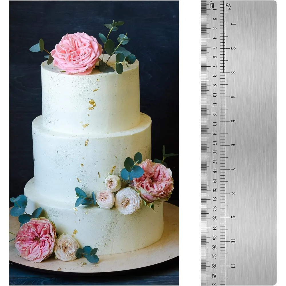 

12 Inches Stainless Steel Cake Scraper with Scale Cake Edge Smoother Decorating Comb Baking Scraper Tool for Baking Measu
