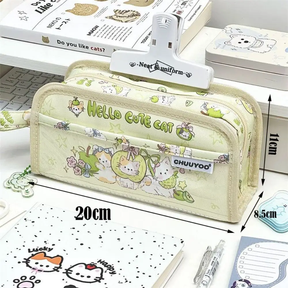 Cartoon Cute Kitten Pencil Case Multilayer PVC Dirty-proof Stationery Bag Large Capacity Stationery Storage Bags Student