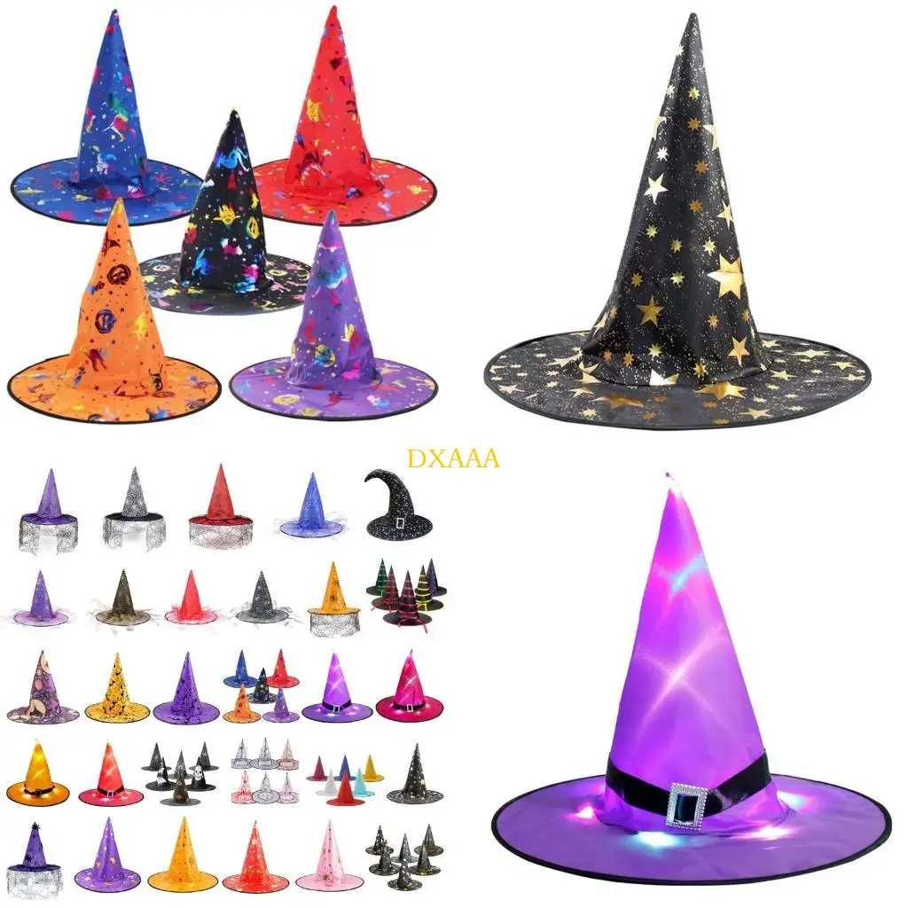 DXAA Flat Witch Hat Women Men Halloween Party Wizard Hat Cosplay Costume Headgear