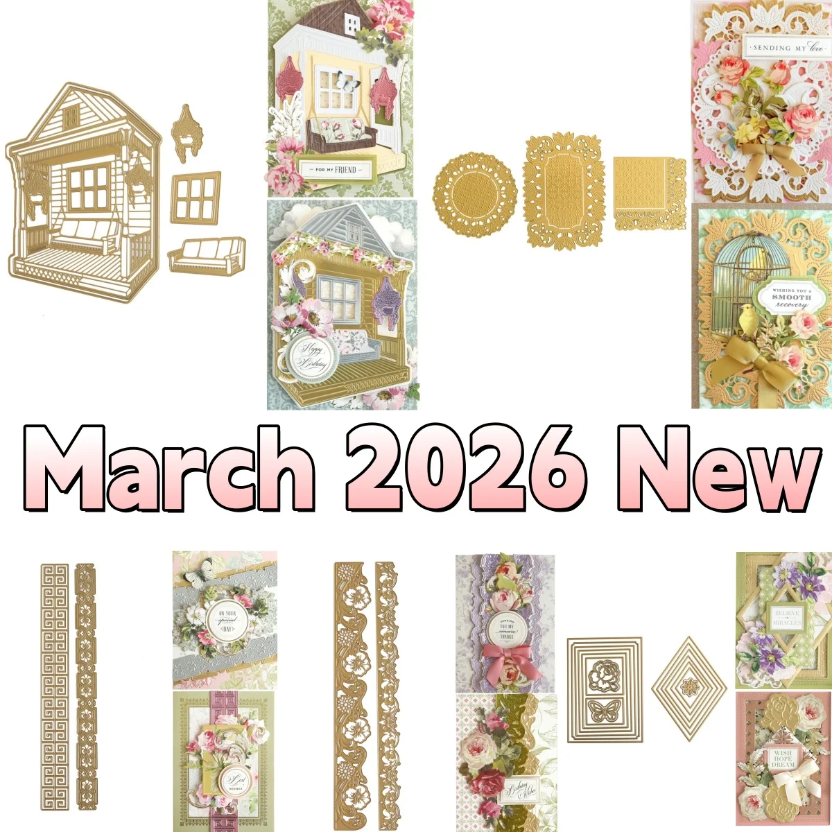 

March 2026 New Front Porch Scene Floral Doily Edge Metal Cutting Dies For DIY Greeting Card Scrapbook Paper Template Embossing