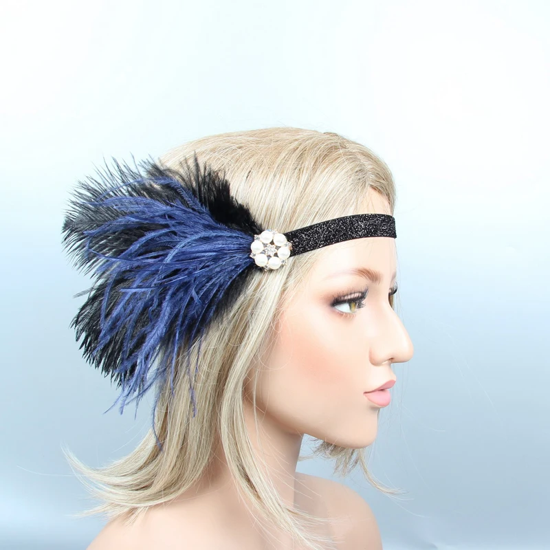 Flapper Feather Headband For Women Hair Accessories Rhinestone Beaded Sequin Hairband Vintage 1920s Gatsby Party Headpiece