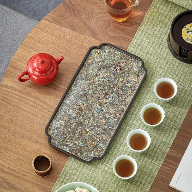 Bakelite Melamine Nudian Large Lacquer Tea Tray Chinese Retro Alloy Pot Bearing Tea Bearing TeaSet Accessories Dry Brewing Tray