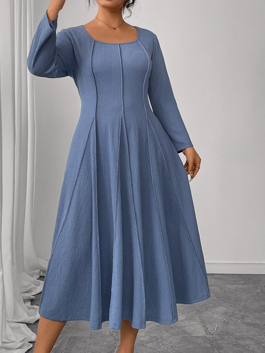 

Элегантное длинное плиссированное платье с завышенной талией, синее, А-силуэт, пышная юбка, стройнящее, с эффектом утяжки талии, для взрослых, из полиэфирного волокна