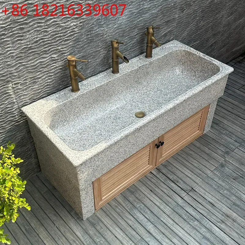 YAO Outdoor Marble Sink Stone Washbasin for Art Studio Kindergarten Multi Person Hand Washing Basin Durable Natural Stone
